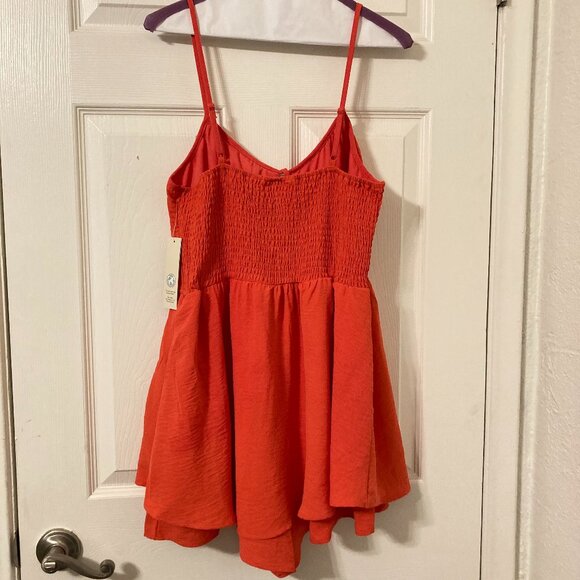 NWT, SZ L, Double Layer Shorty Babydoll Romper, Crushed Matte Satiny Coral - Picture 2 of 3